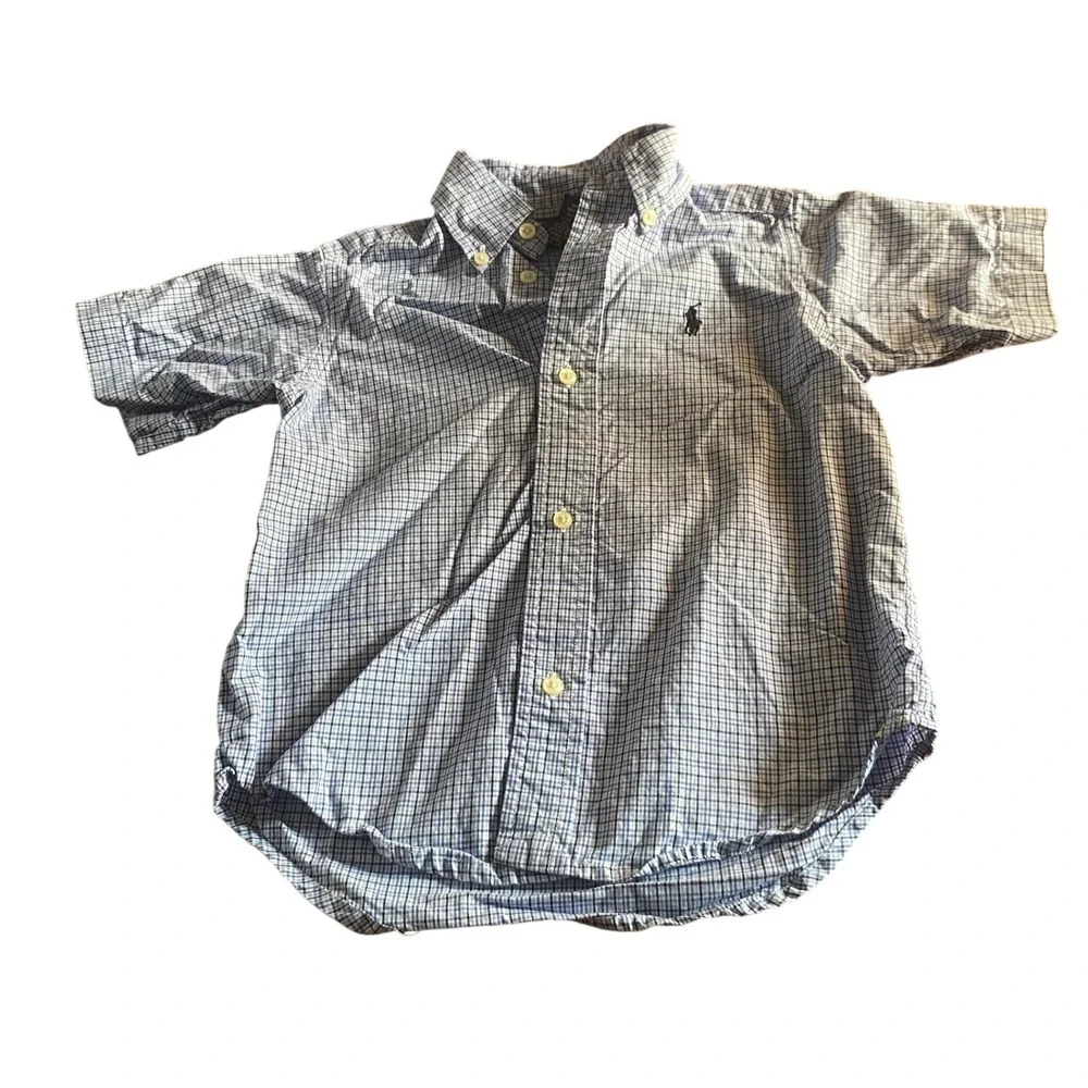 Ralph Lauren Button Down Kids Blue Plaid Short‎ Sleeve Shirt SIZE 3T